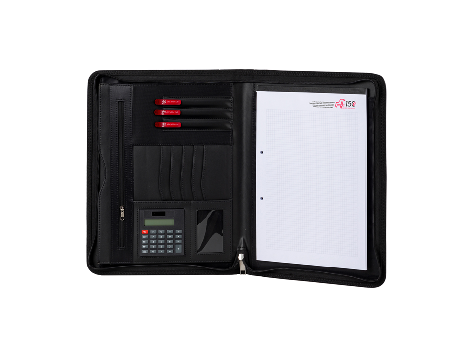 Porta-documenti per ufficiali con calcolatrice tascabile